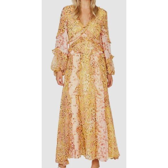 NWOT Bardot Long Sleeve Mixed Floral & Leopard Blend Print Maxi Dress Women's M - Picture 1 of 13